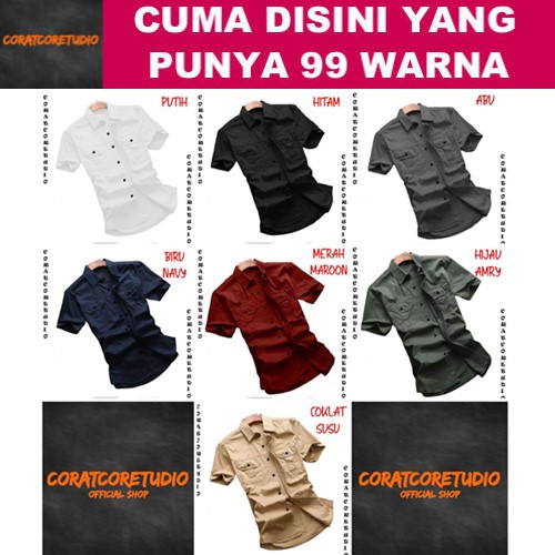 Kemeja Cowok Polos Kancing Dua 2 Kantong Saku Jumbo Big Size PDL PDH Tactical Taktikal Reguler Slim 