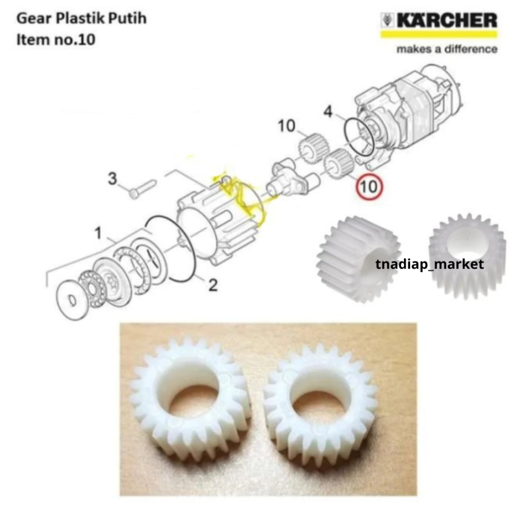 Karcher Spare Part PLANET WHEEL Gear Plastik Putih For K1 K2,K 2 Basic,K 2.350,K 2.360