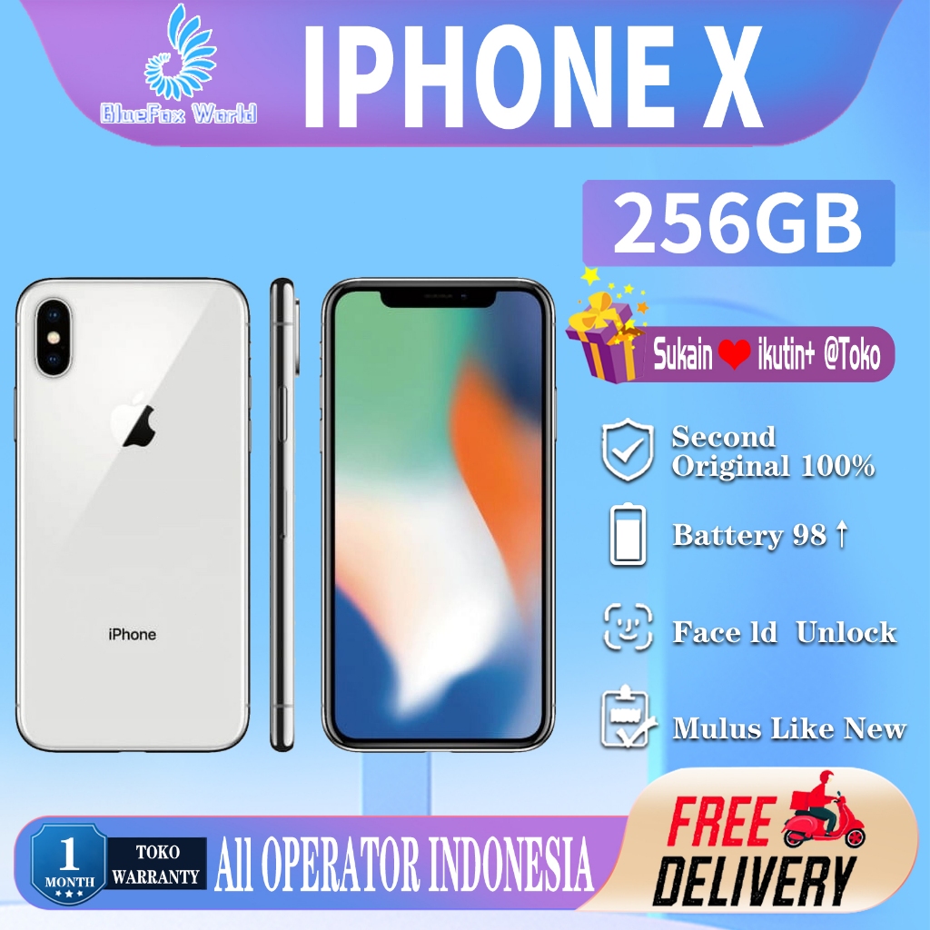 iPhone X 256GB Second Bekas Original100% EX-INTER 5.8"OLED Mulus Normal Fullset Like New Smartphone
