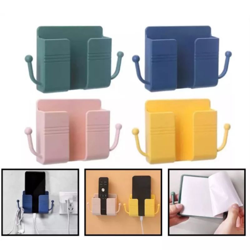 holder dinding tempat charger hp / rak gantungan remote tv, ac, dan ada 2 kait