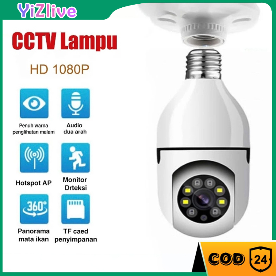 Wifi Panorama Camera CCTV Lampu  8MP Kamera  CCTV 360° PTZ & Memory Card Wifi Panorama Camera CCTV L