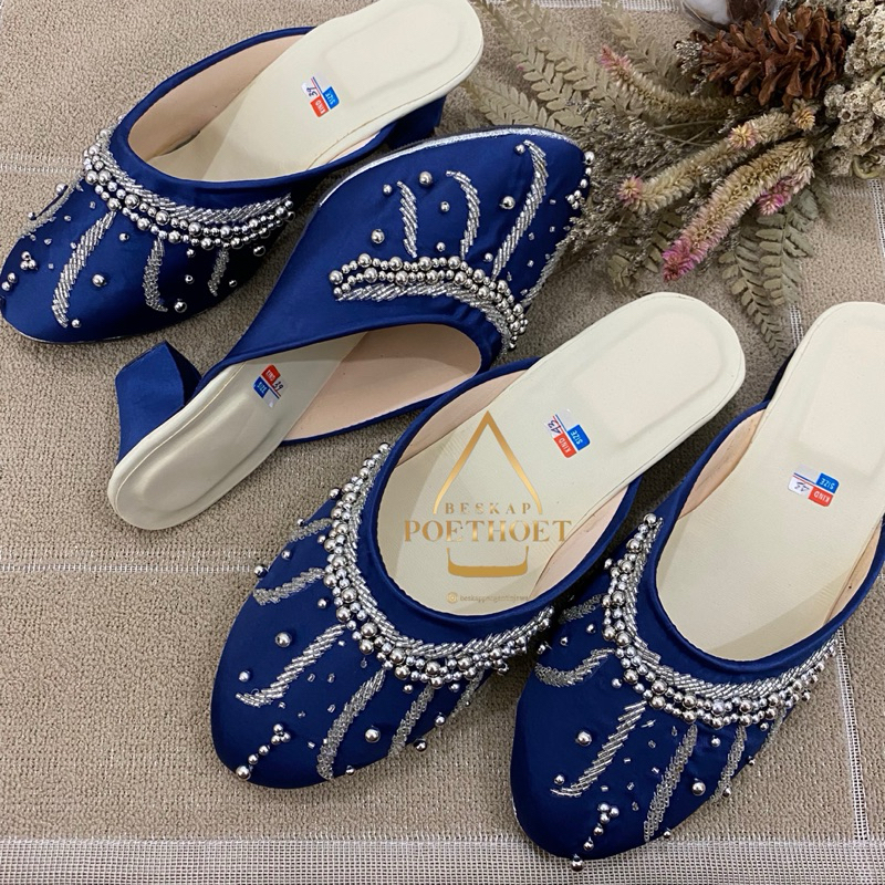Wedding shoes slop Jawa pengantin sandal sepatu navy Payet silver pria wanita