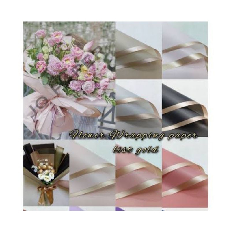 

20 Lembar Flower Wrapping Paper Varian List Gold Premium Florist Kertas Buket Bunga Korea Cellophane List Gold Premium Quality Merk terbaik