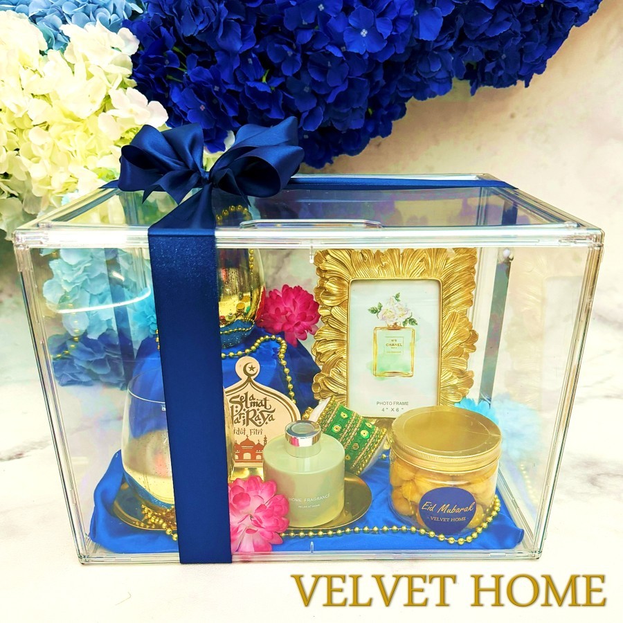 Hampers lebaran natal imlek tahun baru in ACRYLIC BOX akrilik showcase gelas gelas tea set golden fr
