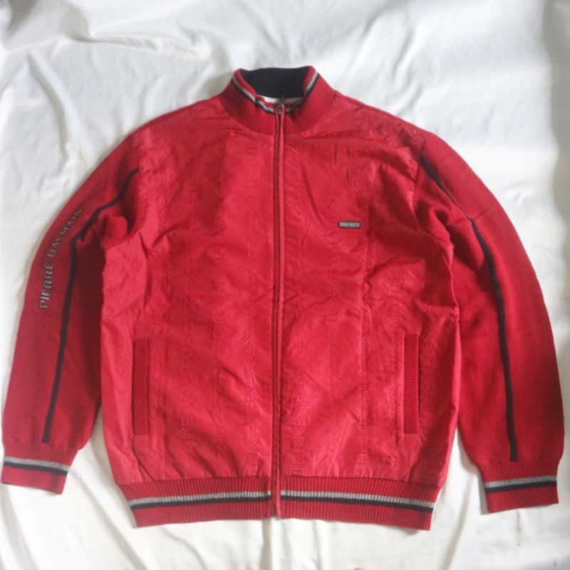 PIERRE BALMAIN Full Zipper Knit Lapis Furing Merah Red Knitwear Sweater Sweatshirt Crewneck Rajut Wo