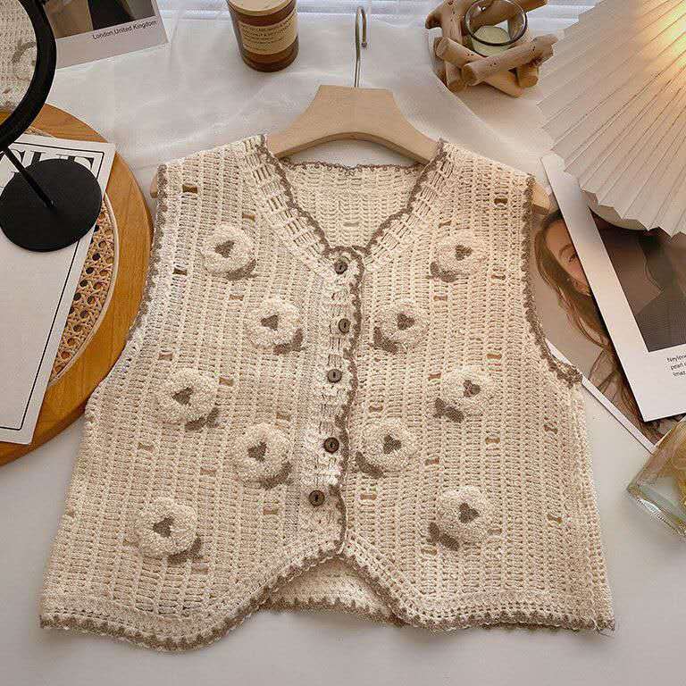 Rompi Vest Wanita Bunga2 Bordir V-neck Retro Vintage