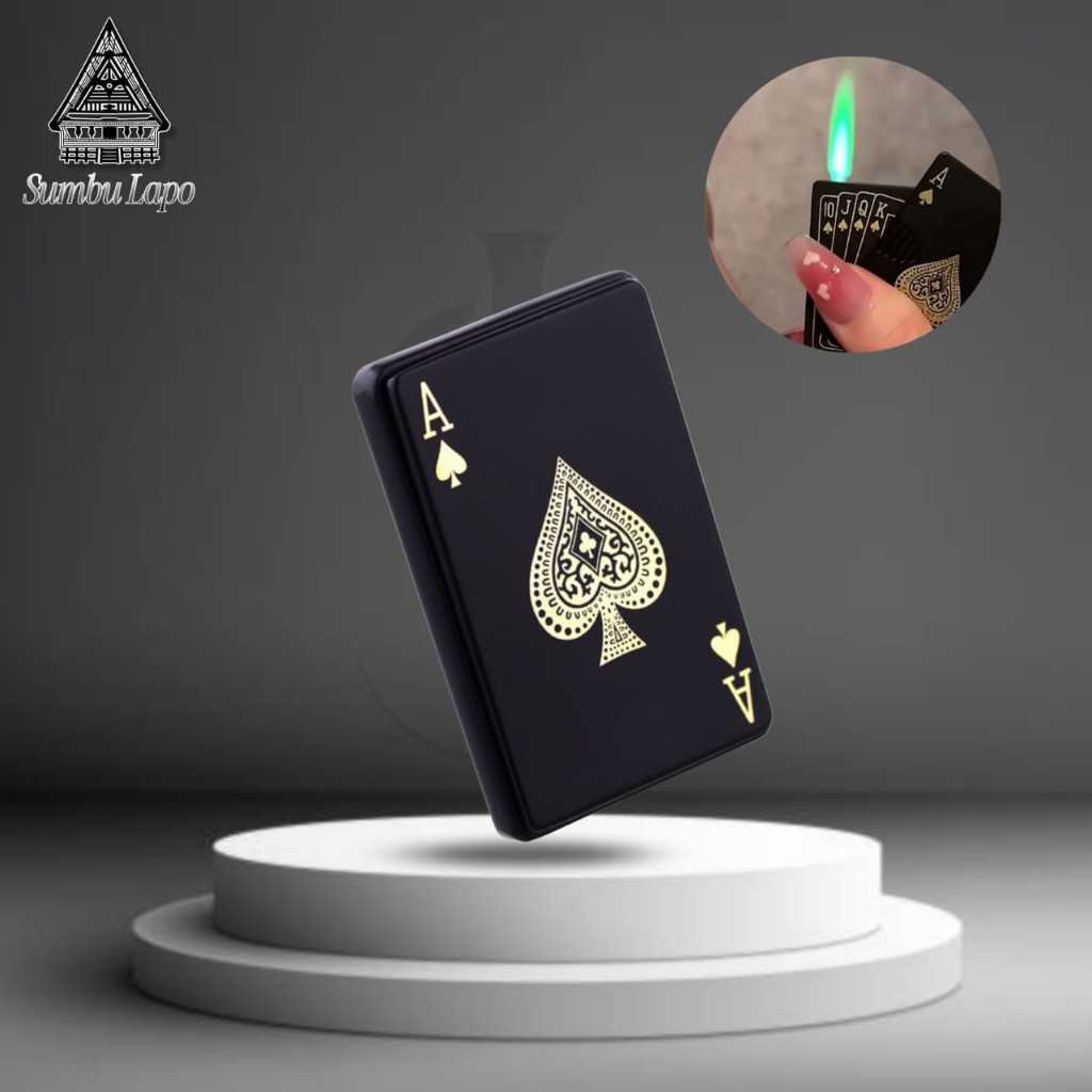 Korek PL 159 Korek Api Gas Bara Single Jet Flame Motif Kartu Korek isi ulang Pemantik Model Kartu Ko