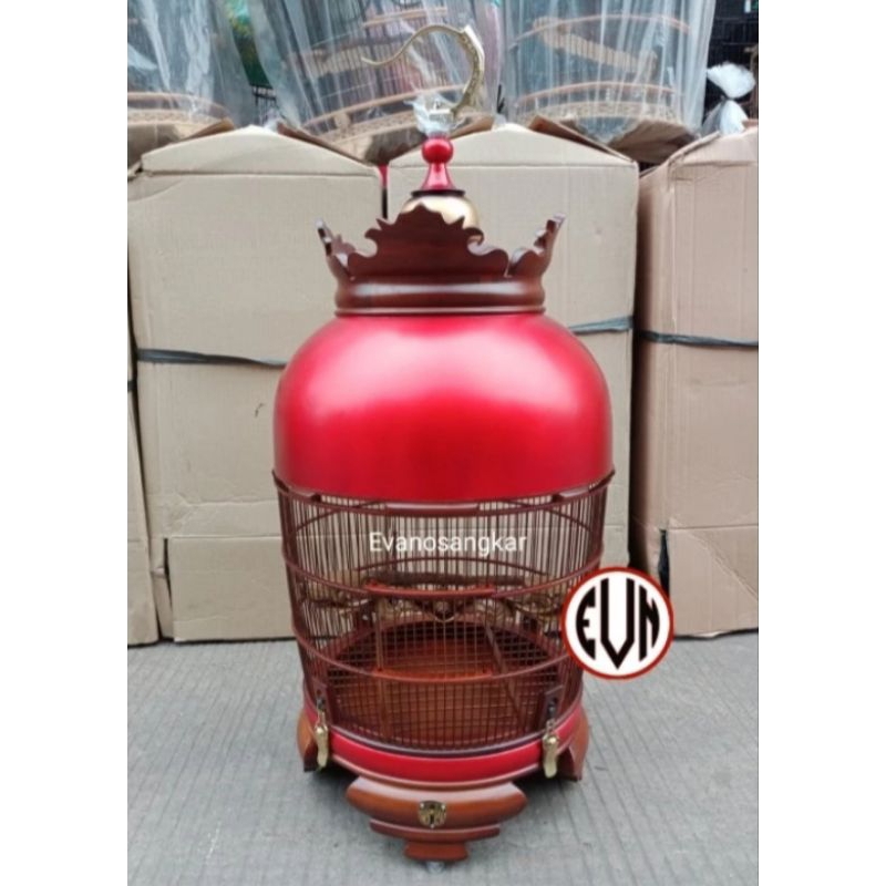 SANGKAR BURUNG PERKUTUT MAHKOTA KAYU JATI