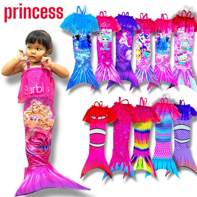 Bju Merned Renang Mermaid Mudah Dipakai Motif Kostume Mermed Pakaian Bju Mermhed Anakanak Anak Kecil