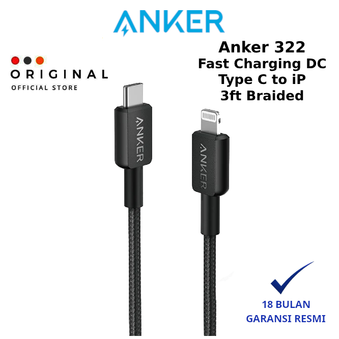 Anker 322 USB C to Lightning Cable (3ft Braided) A81B5 - ANKER OFFICIAL STORE ( CODE 10014 ) / KABEL