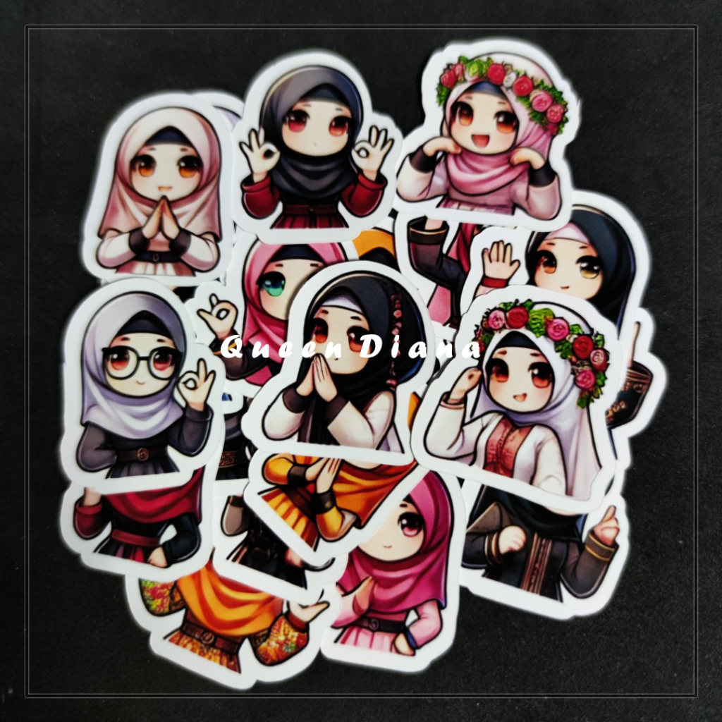 

isi 20 pcs stiker hijab chibi sticker glossy karakter super imut