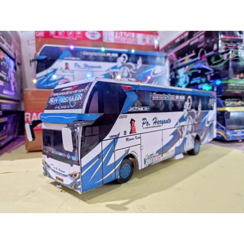 PROMO MAINAN ANAK MINIATUR BUS TELOLET BASURI PO HARYANTO TERMURAH WARNA PUTIH BIRU
