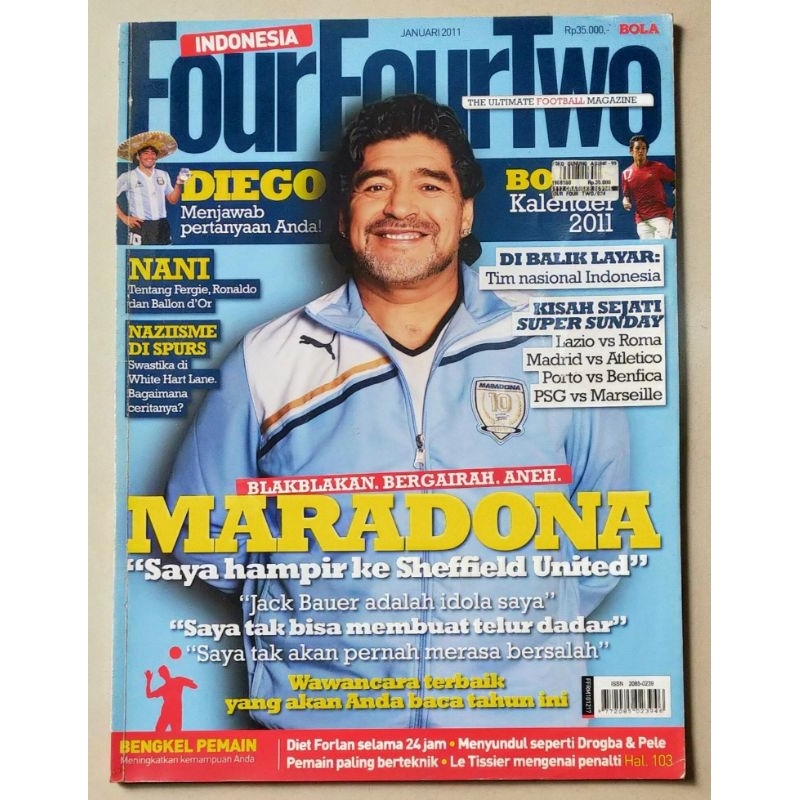Majalah FourFourTwo Januari 2011 : Cover Maradona - Piala AFF 2010 - Bambang Pamungkas - Firman Utin