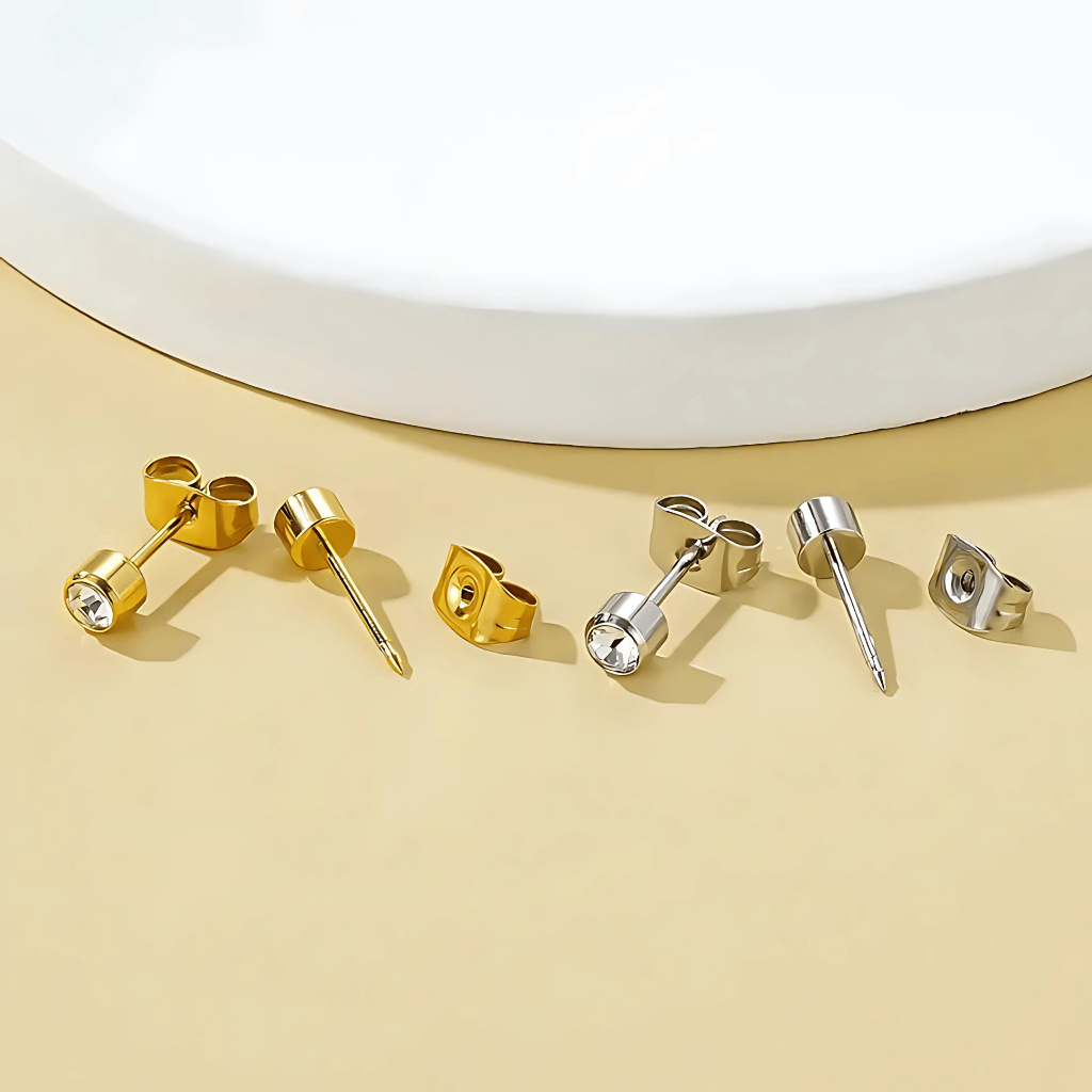 Anting Tindik Tembak Telinga Titanium Premium Emas Silver Anti Karat Permata Ear Piercing