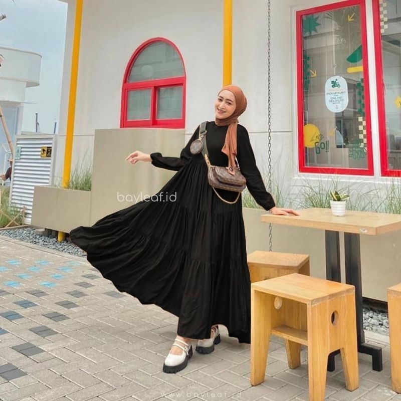 Hexa Dress Bayleaf Gamis Kondangan Polos Baju Muslim Wanita Dewasa