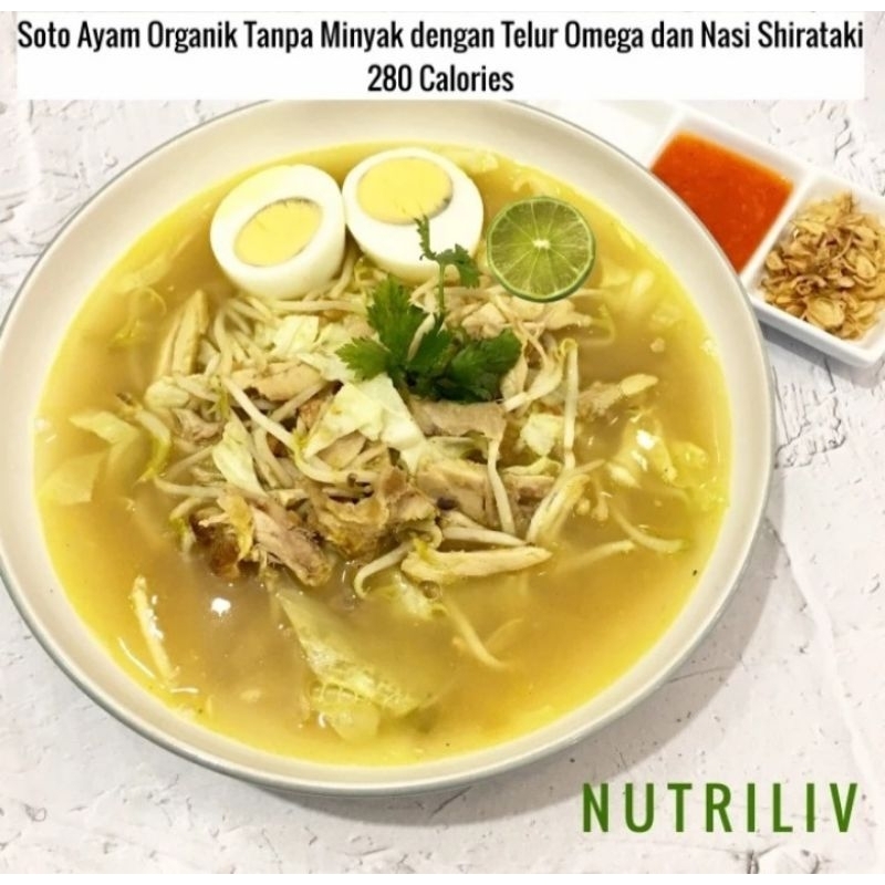 

Skinny Oil-Free Soto Ayam Organik, Telur, Omega, Nasi Shirataki 245 Cals