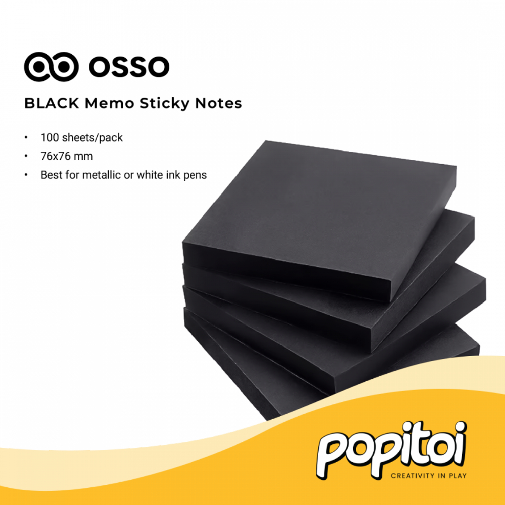 

OSSO BLACK Memo Pad Sticky Notes (100 Sheets) Kertas Catatan Note Hitam Tempel