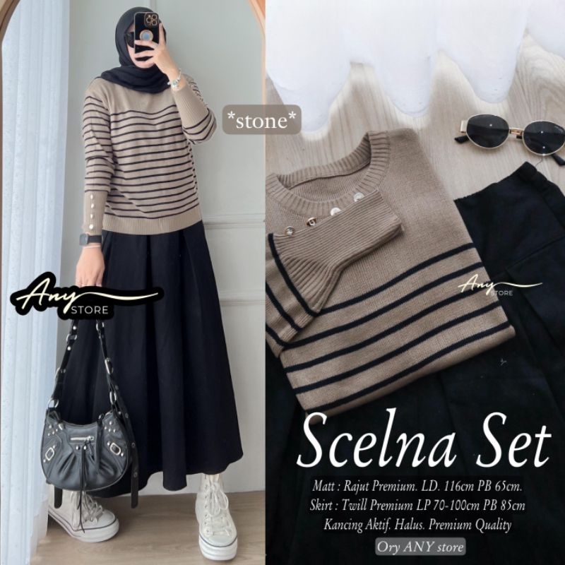 Scelna set - alena set - melia cezna set daily by any - setelan blouse rajut mix rok