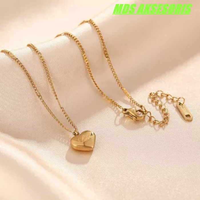 kalung titanium fashion love besar rantai gepeng