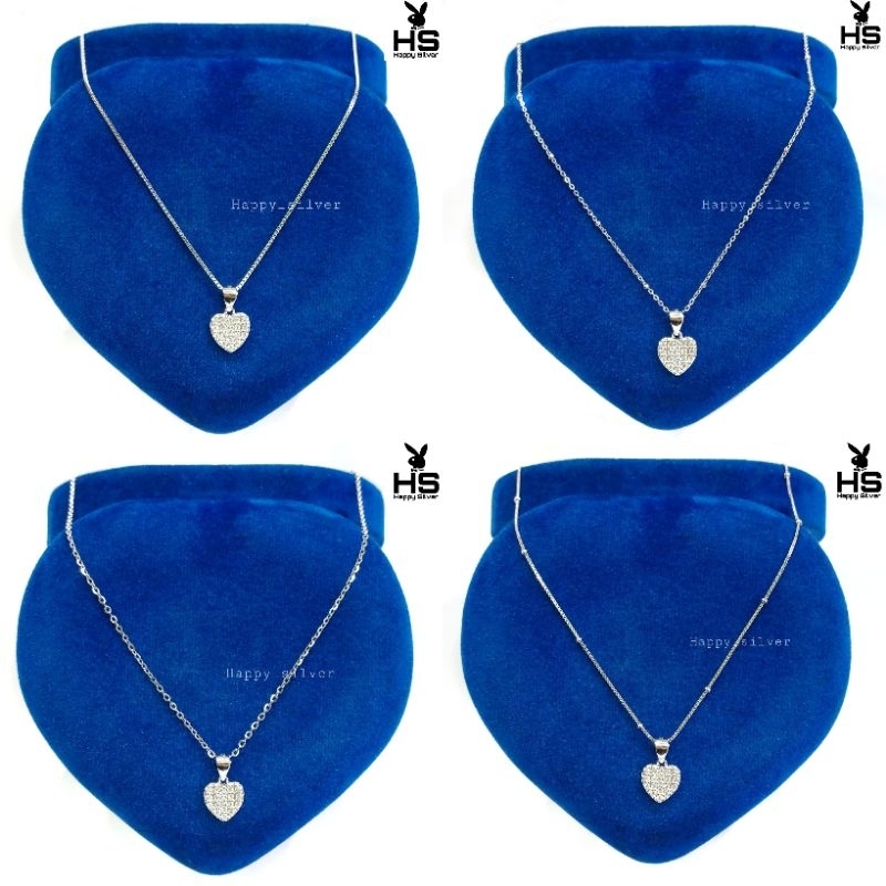 Kalung Perak Asli Silver 925 Lapis Emas Putih Model Rantai +Liontin Love Permata - Kalung Anti Karat