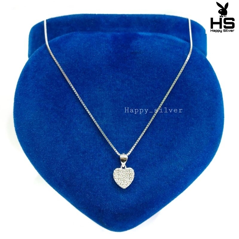 Kalung Perak Asli Silver 925 Lapis Emas Putih Model Rantai +Liontin Love Permata - Kalung Anti Karat