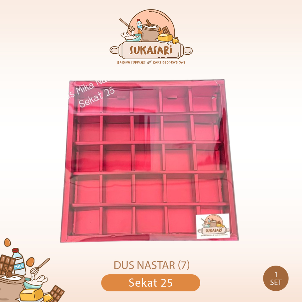 

Dus Nastar no (7) Sekat 25 Merah Box mika Nastar macaroon cookies Red Mica