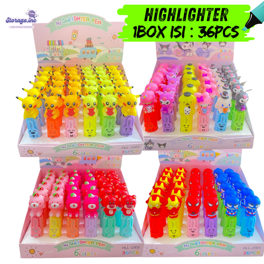 

1 Box (36Pcs) Highlighter Cute Karakter Pulpen Stabilo Warna-warni Kekinian Stabilo Unik