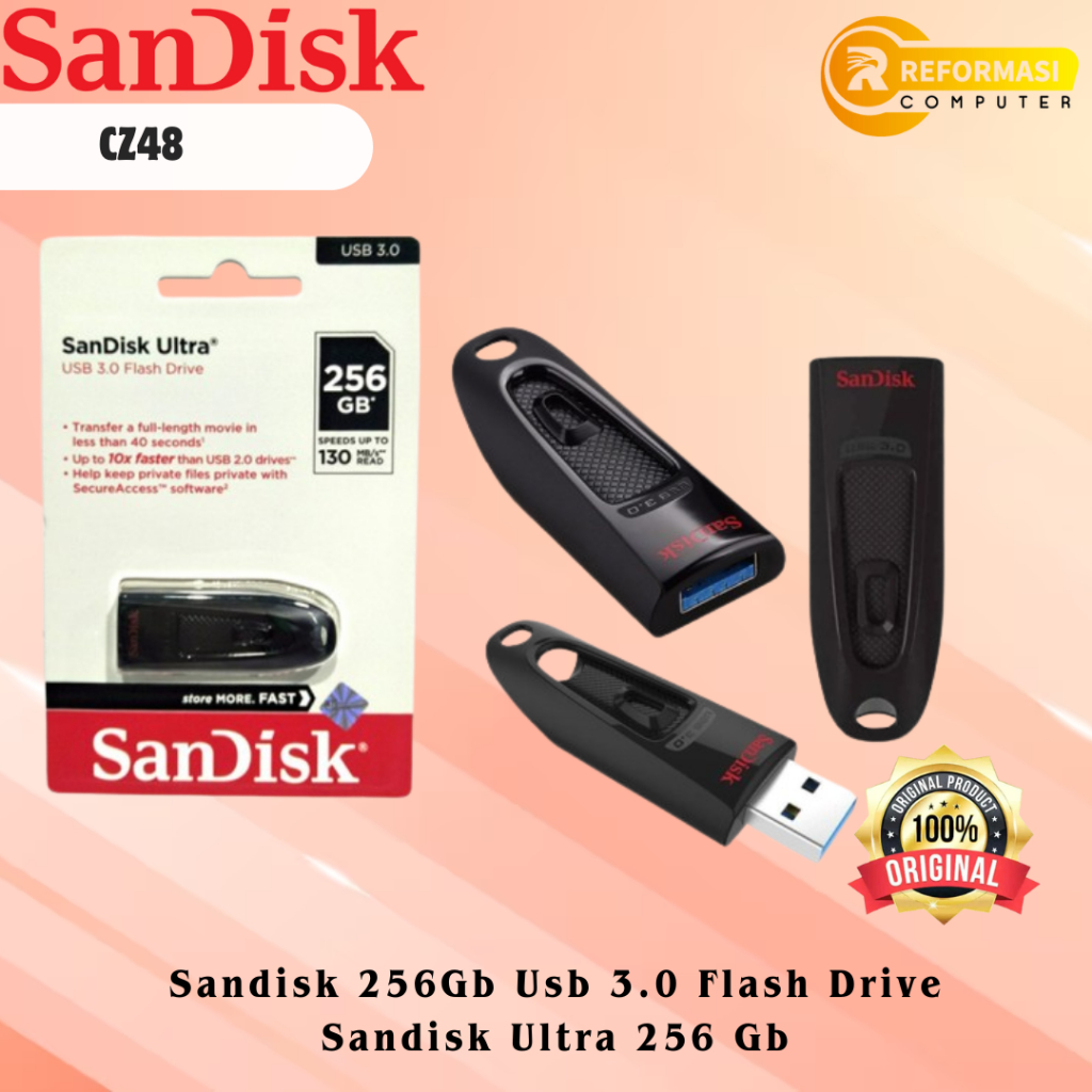 SANDISK Flashdisk Sandisk Flash Drive 256Gb Usb 3.0 Flash Drive Sandisk Ultra 256 Gb CZ48