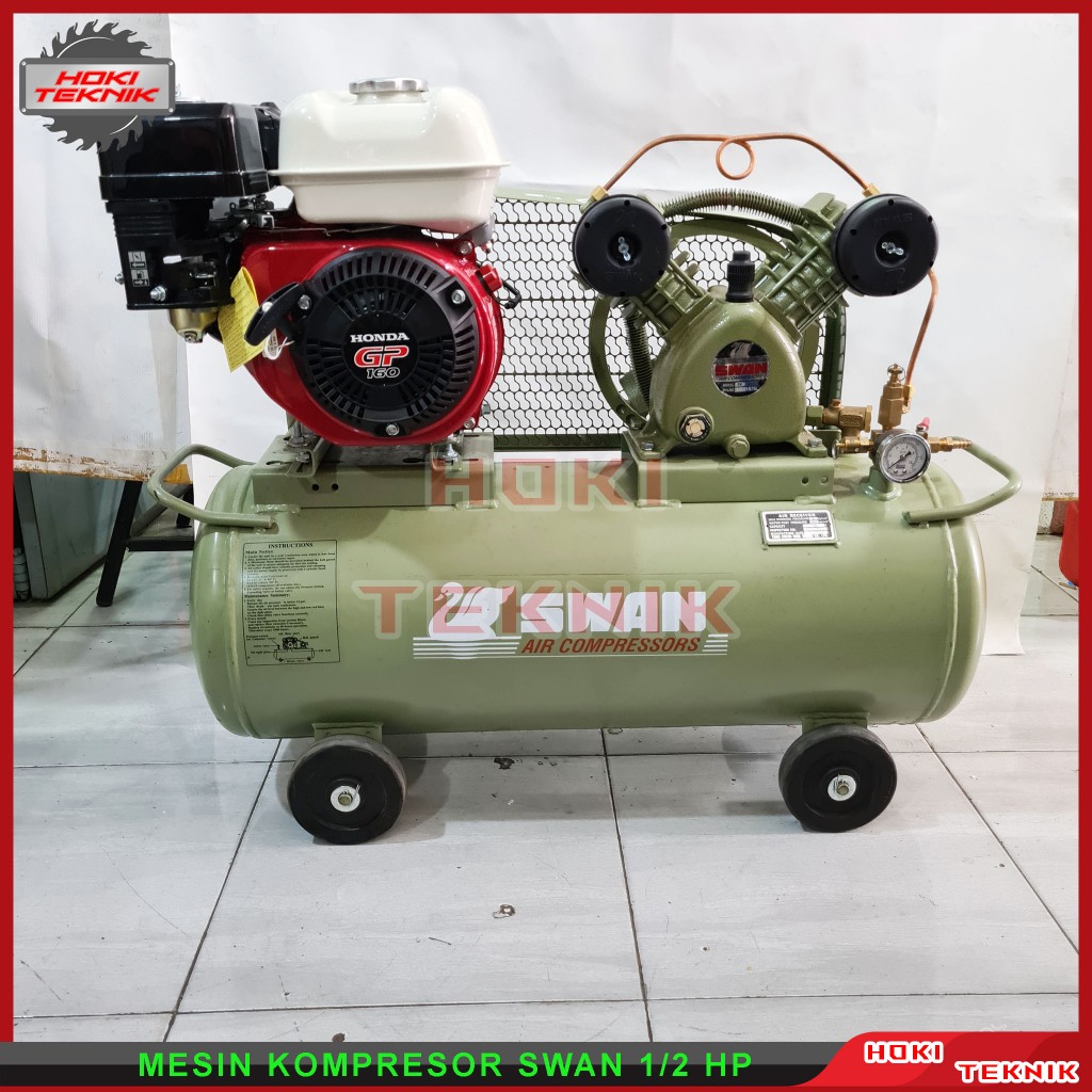 Mesin Kompresor SWAN 1/2HP SVU 212 + Engine Honda GP160 Mesin Kompresor Angin Bengkel 1/2PK SWAN