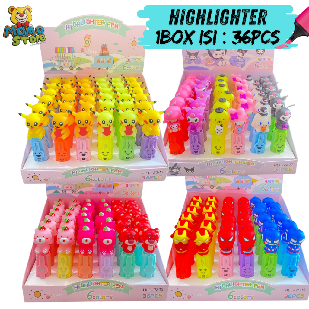 

1 Box (36Pcs) Stabilo Highlighter Bentuk Kartun Alat Tulis Imut Stabilo Unik Untuk Anak Sekolah