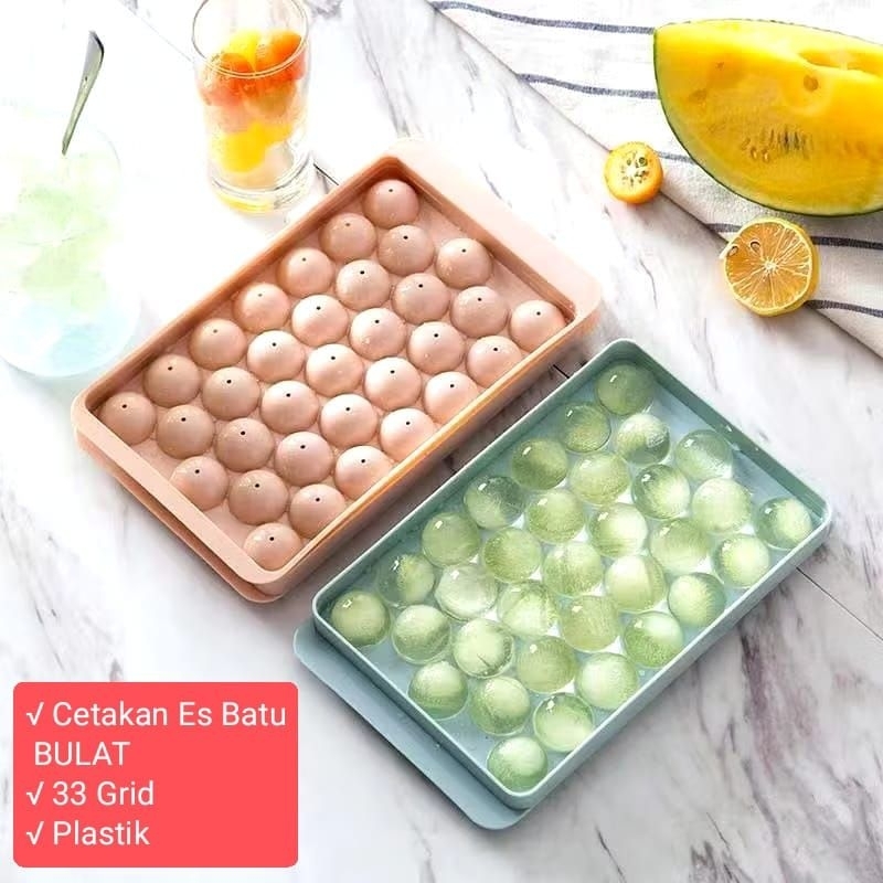CETAKAN Es Batu Bulat + Tutup (PLASTIK)/ Cetakan Es Batu Agar-Agar Cocktail Buah/ Cetakan Es Batu Si