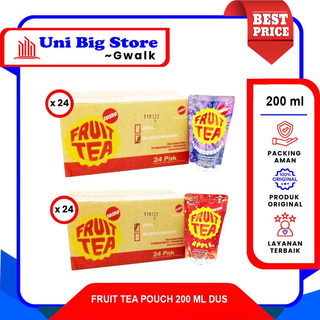 

SOSRO FRUIT TEA APPLE - BLACKCURRANT POUCH DUS - (200 ml x 24 pcs)