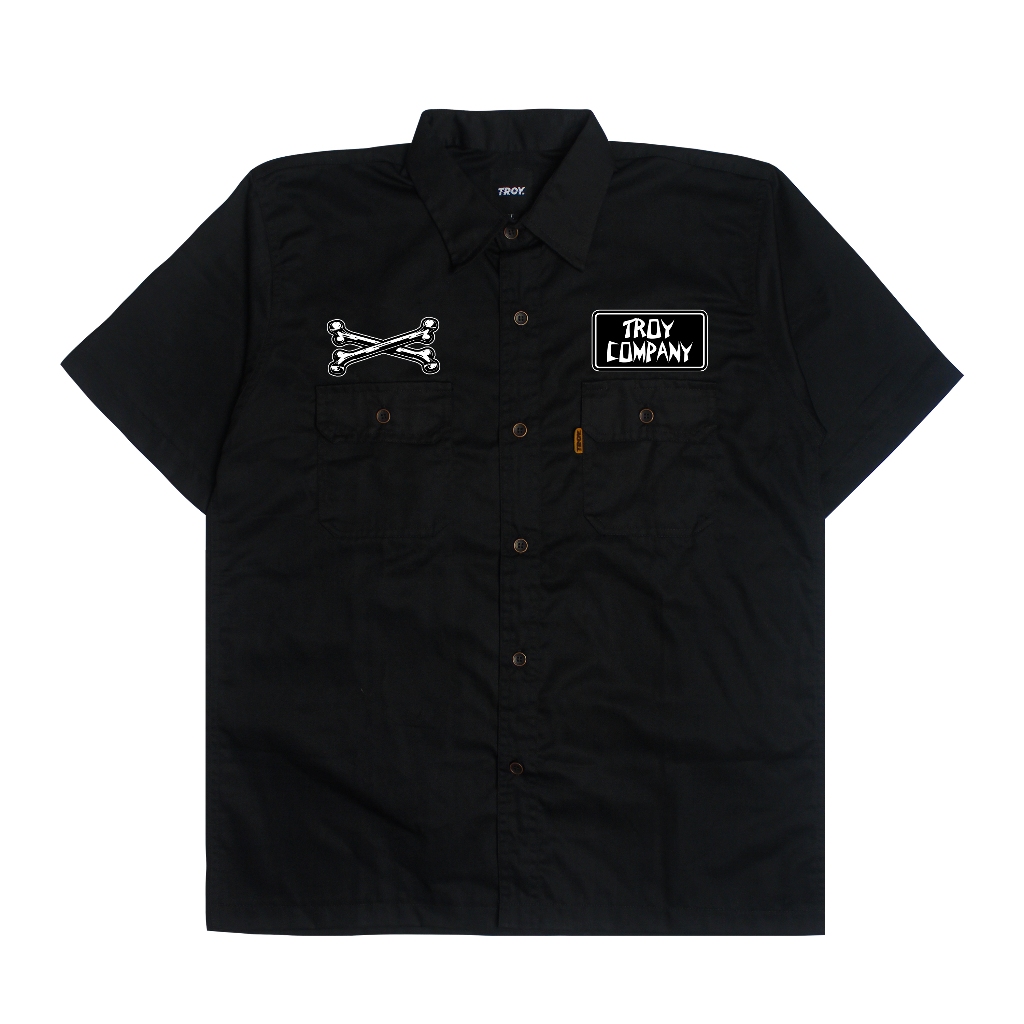 Troy Company Work Shirt Workwear Black Punk Bones - Kemeja Kerja Workshirt Hitam WSP 3044