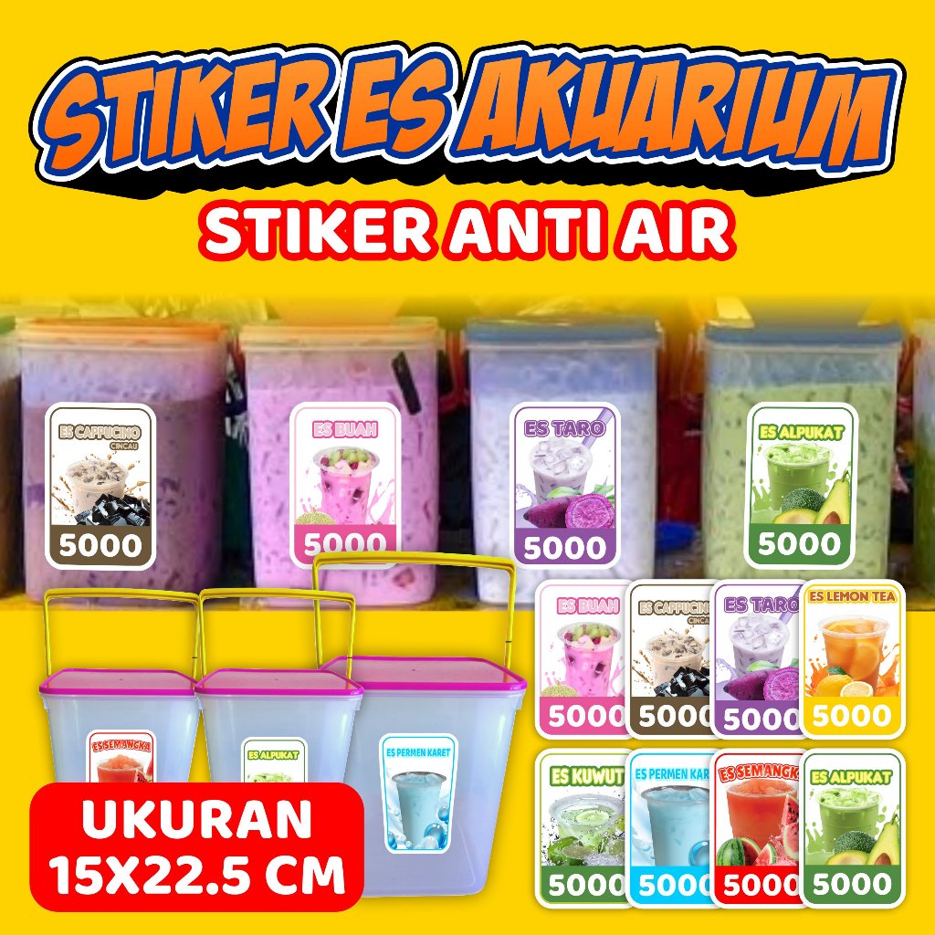 

Stiker Es Aquarium Stiker Termos ES Anti Air cutting ukuran 15 x 22,5 cm viral 5000 lima ribu
