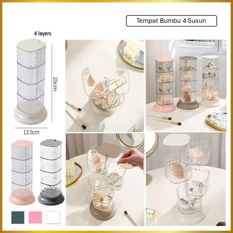 Tempat Bumbu Dapur 4 Susun Rak Tempat Bumbu 4 Tingkat Putar Kristal Seasoning Box Serbaguna