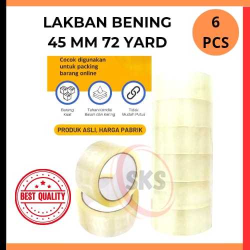

(SKS) 6 Pcs/1 Roll Lakban Bening 45mm X 72yard Super Kuat