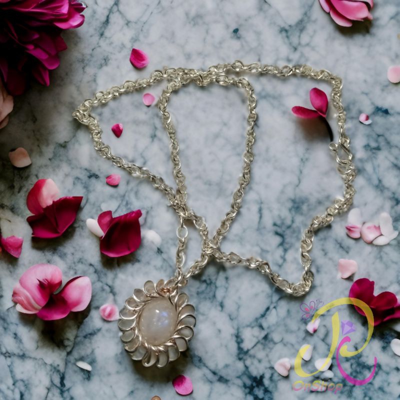 Kalung Tembaga Liontin Moonstone Biduri Bulan Natural