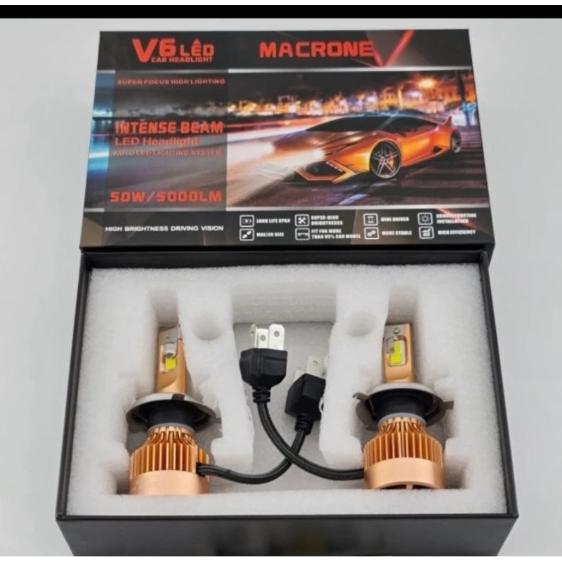 LAMPU LED V6 H4  MACRONE/ SEPASANG