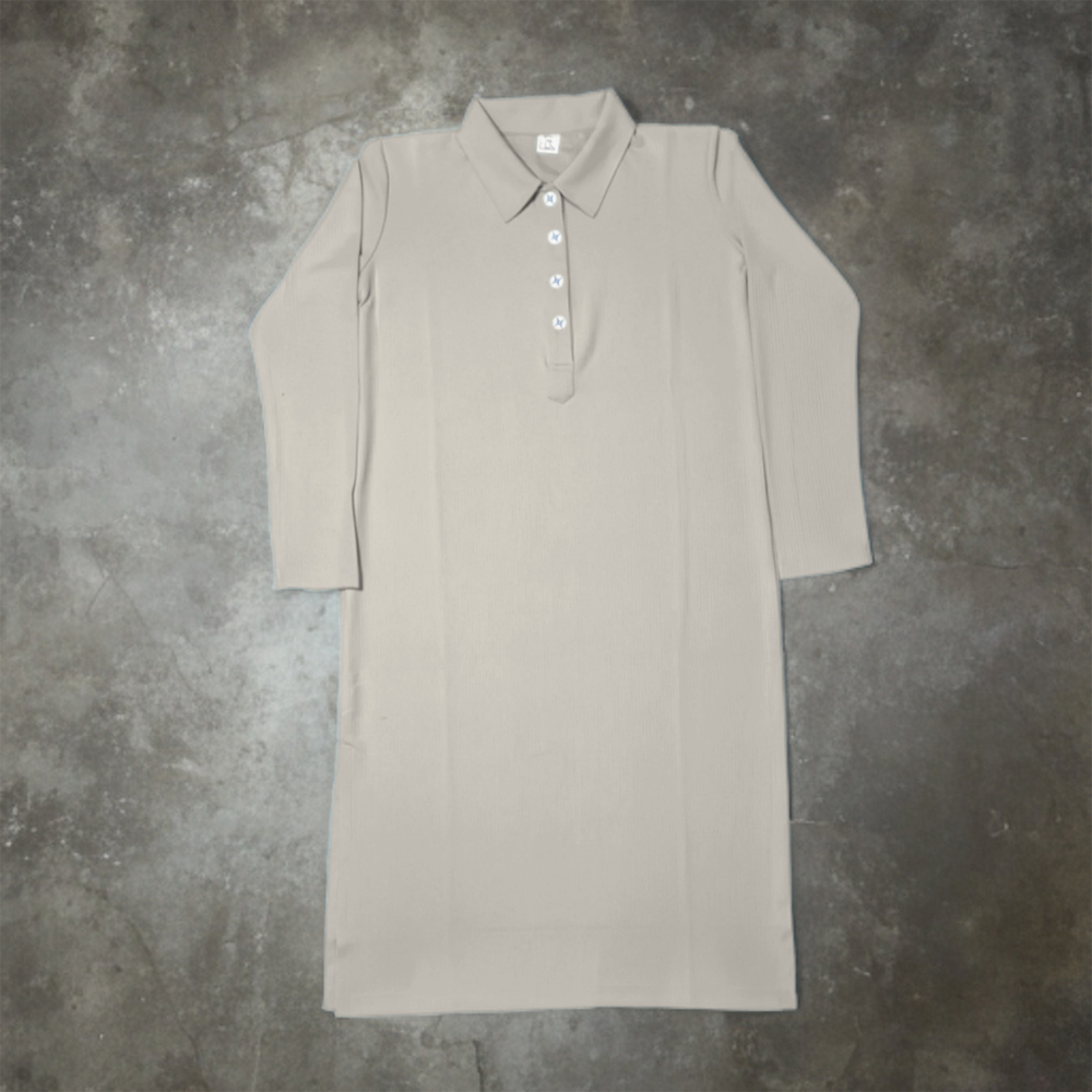 Midi Dress Polo Wanita Lengan Panjang – Dress Casual Elegan Bahan Mizara