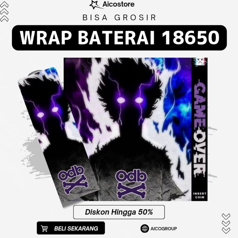 AICO - Skin Wrap Baterai 18650 Dark Anime V2 Limited Edition Super Keren Hitam Merah Biru Ungu Untuk