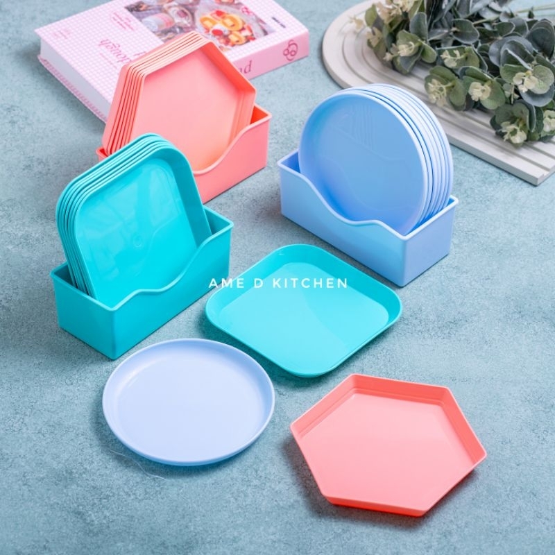 Piring kue 8 pcs + tempat piring 1 set golden sunkist