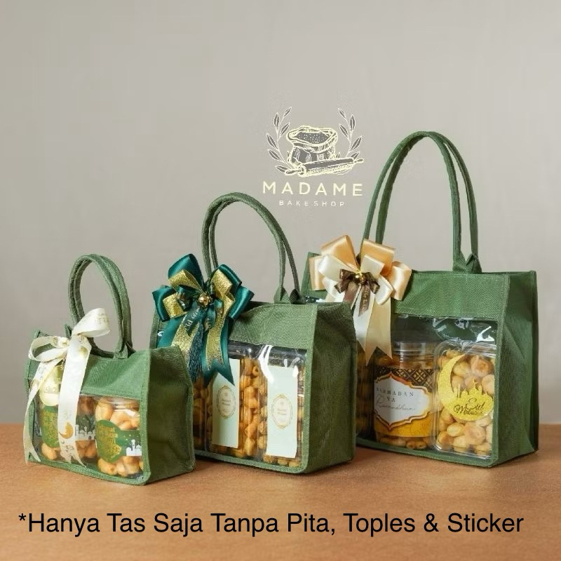 

Goodie Bag Tas Mika Kombinasi Hampers Muat Toples Jar Idul Fitri - Hijau / Cream Polos