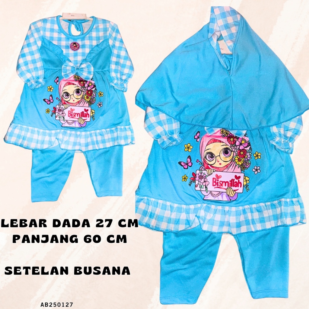 Setelan Baju Bayi Muslim Perempuan 3-12 Bulan / Set Hijab Bayi / Kerudung Bayi / Gamis Bayi Perempua