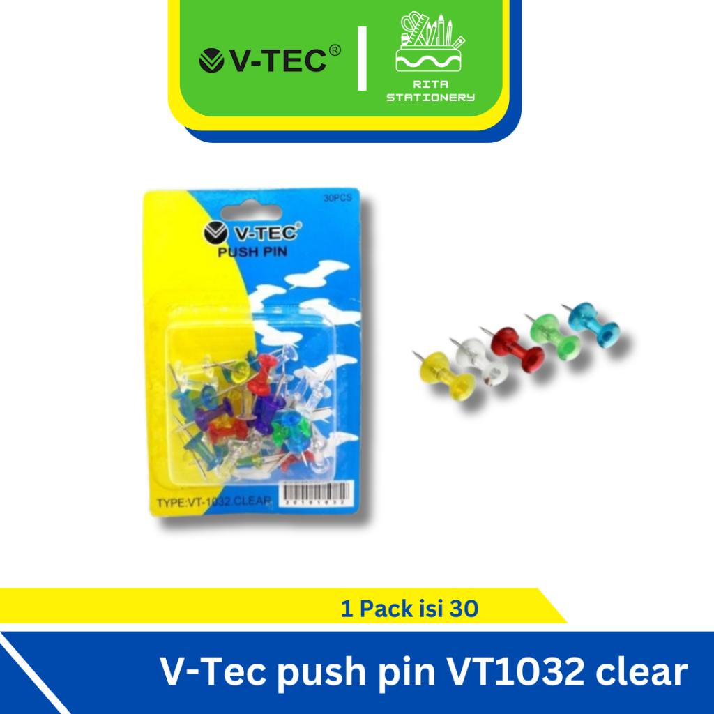 

V-Tec push pin VT 1032 clear Paku Payung Warna Warni untuk papan Styrofoam - 1 pack isi 30
