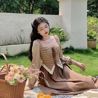 Korea Vintage Dress Retro Lengan Panjang