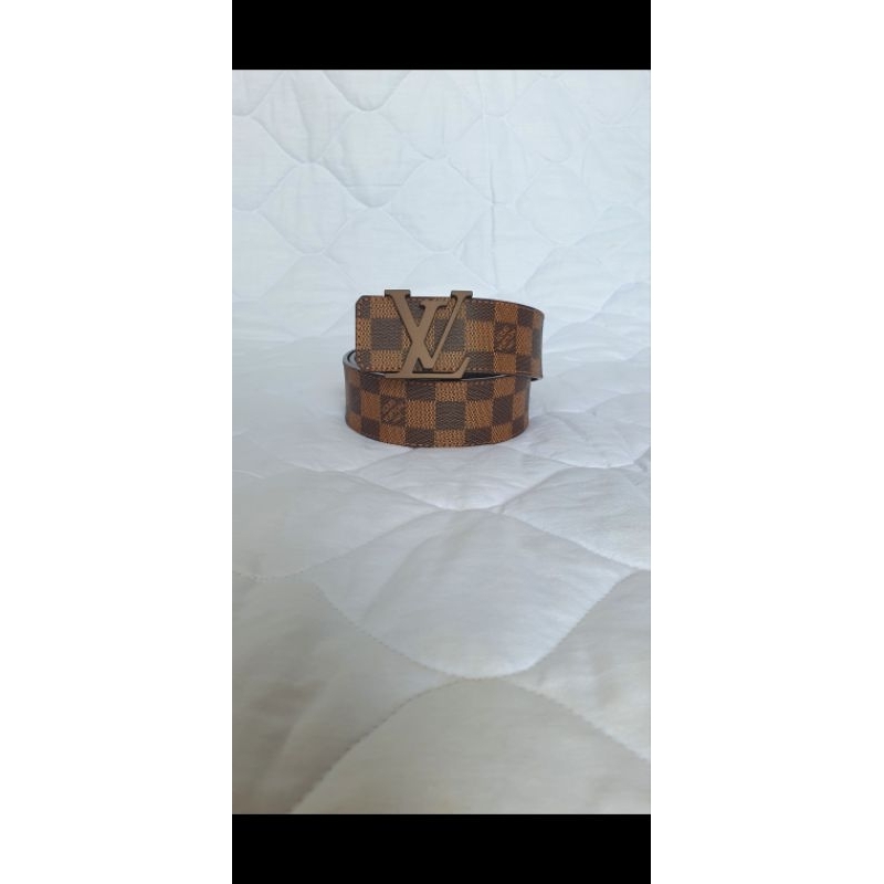 Louis vuitton damier ebene brown lv buckle leather belt original authentic / ikat pinggang kulit cok