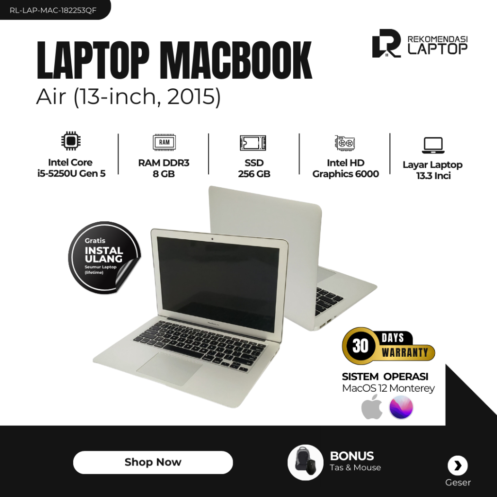 MacBook Air (13-inch,Early 2015) Intel Core i5-5250U Gen 5 Intel HD Graphics 6000 RAM 8 Gb SSD 256 G