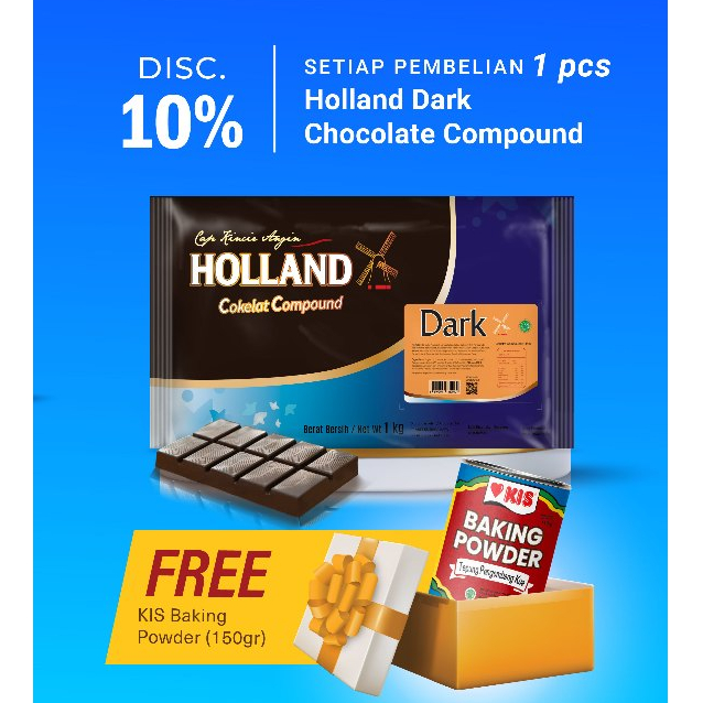 

BLOK HOLLAND DARK CHOCOLATE COMPOUND 1KG + FREE KIS BAKING POWDER