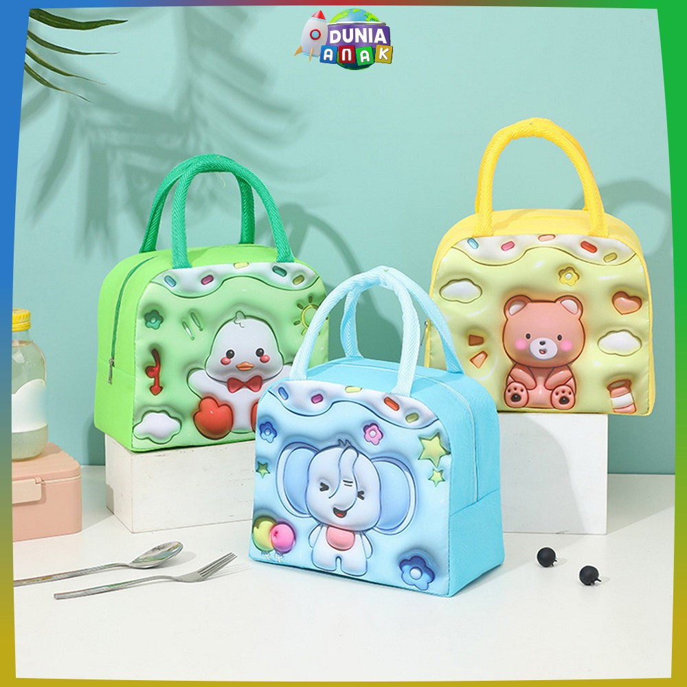 Lunch Bag Tempat Bekal Sekolah Karakter Animal 3D / Cooler Bag Travel Tempat Penyimpanan Makan Siang