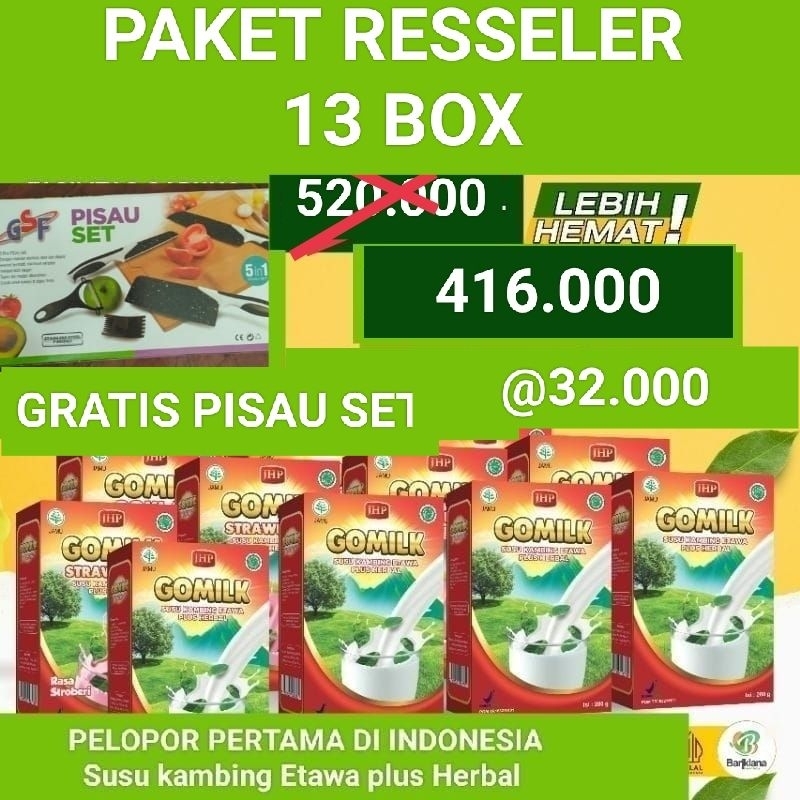 

(HADIAH PISAU SET) PAKET 13 BOX GOMILK SUSU KAMBING ETAWA BARIKLANA